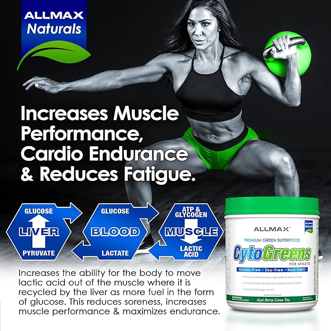 ALLMAX Nutrition - Cytogreens Super Greens Powder, Infused with Spirulina, Spinach & Barley Grass, Supports Immune & Digestive Health, Gluten Free & Vegan, 30 Servings (Acai Berry Green Tea)