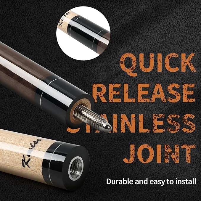 Kmise Professional Low-Deflection Pool Cue Stick, 58'' Canadian Hard Maple Wood Billiard Cue, 13mm Leather Tip, 3D Anti-Slip Grip, Precision Control for Adults/Beginners/Pros