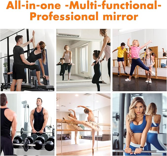 Hasipu Home Gym Mirror 48" L x 30" W - 2PCS Large Full Body Mirror for Yoga, Wall-Mounted Mirrors for Fitness, Garage, Dance Studio, 0.16in Tempered Glass Frameless