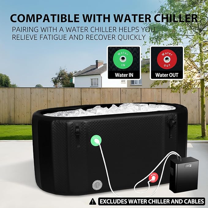 Ice Bath Tub,Inflatable Cold Plunge Tub, Water Chiller Compatible, 237.8Gallon Portable Ice Plunge Tub for Athletes, Adult Ice Bath Enthusiasts (Classic Black-Pro)