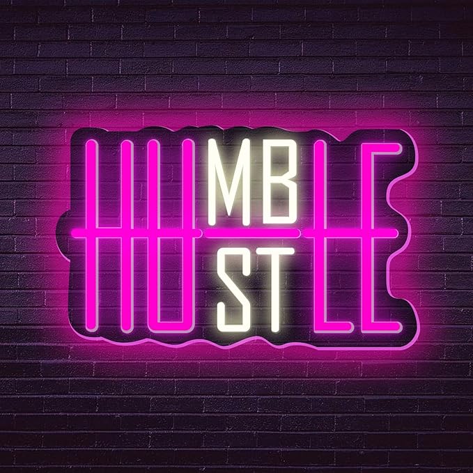 LED Neon Sign HUSTLE Neon Light Christmas Wedding Party Decoration Wall Neon Lamp USB Powered Children Bedroom Night Light Gift (HUSTLE)
