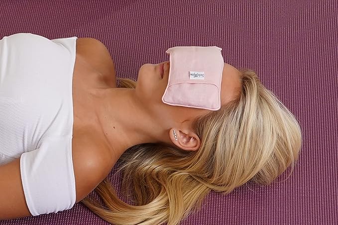 Organic Linen Eye Pillow - Lavender & Flaxseed for Relaxation, Yoga, Stress Relief - Microwavable Heating Pad & Cool Compress - Made in USA - Gifts for Meditation