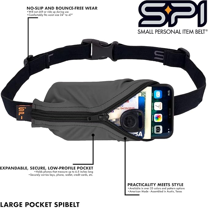 SPIbelt Running Belt for Women Men, Phone Holder for Running, Running Fanny Pack, Holder for Phone, Running Waist Pack, Adjustable Waist, [Fits All Phones]. Black with Turquoise Zipper