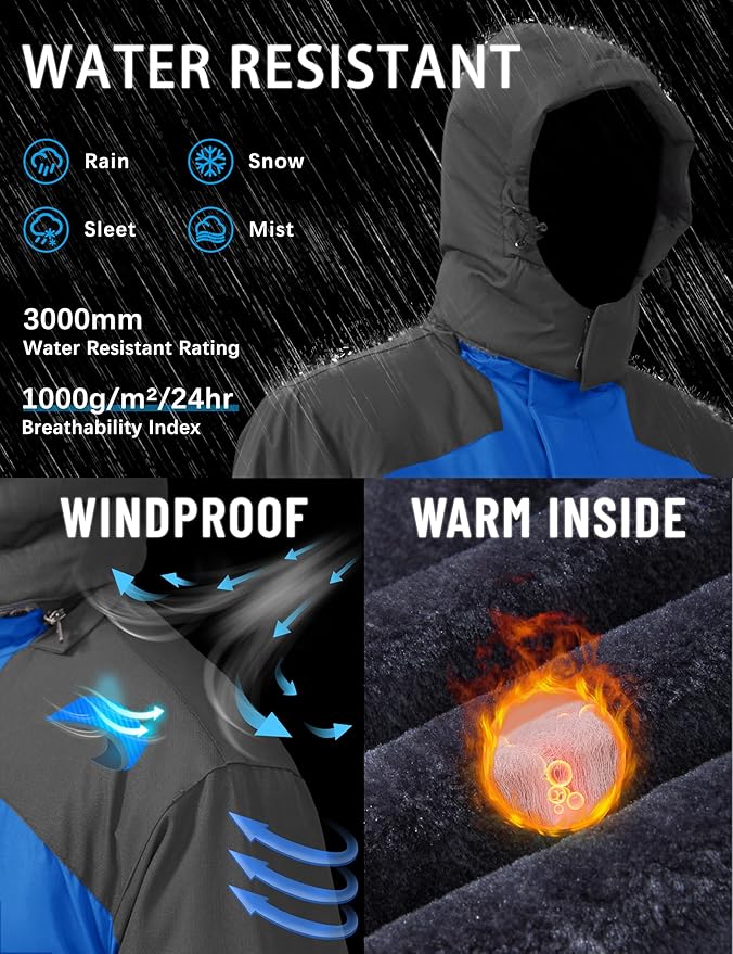 TACVASEN Winter Jacket Men's Water-Resistant Fleece Jacket Snow Ski Jacket Military Tactical Jacket Coat Parka Hood Raincoat