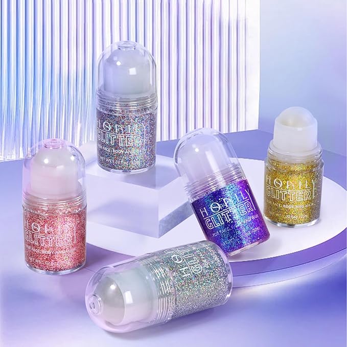 Roll-on Holographic Body Glitter Gel for Face Hair, Chameleon Color Changing Glitter Gel Under Light, Chunky Mermaid Sequins Festival Party Rave Accessories Shimmer Makeup (18# Gold)