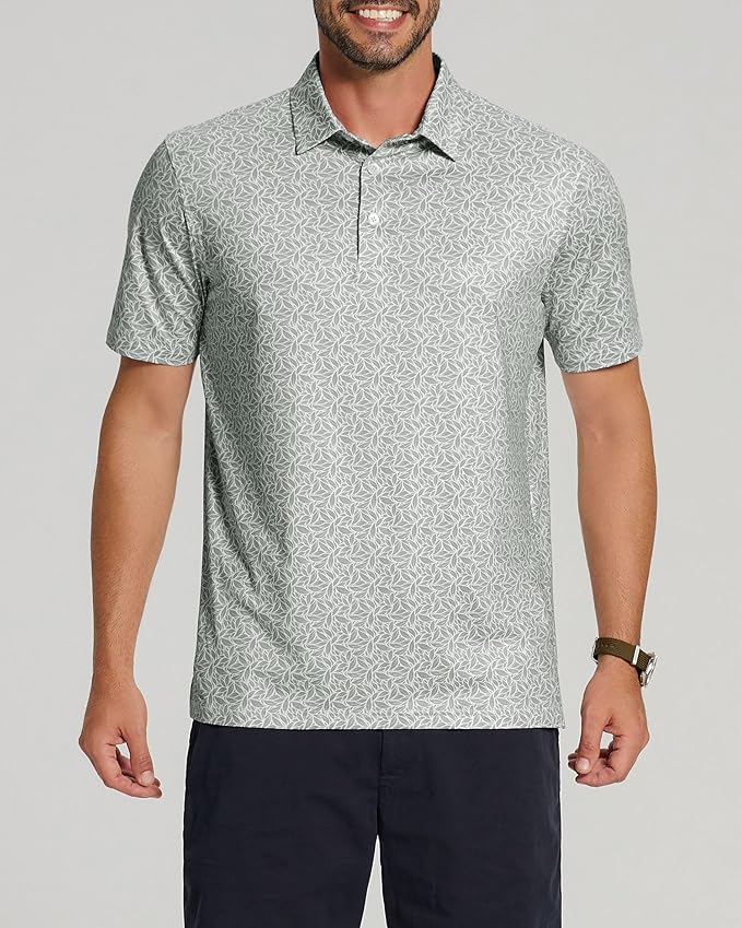 Golf Shirts for Men - Moisture Wicking Short Sleeve Performance Sport Casual Striped Collared Mens Polo Shirt