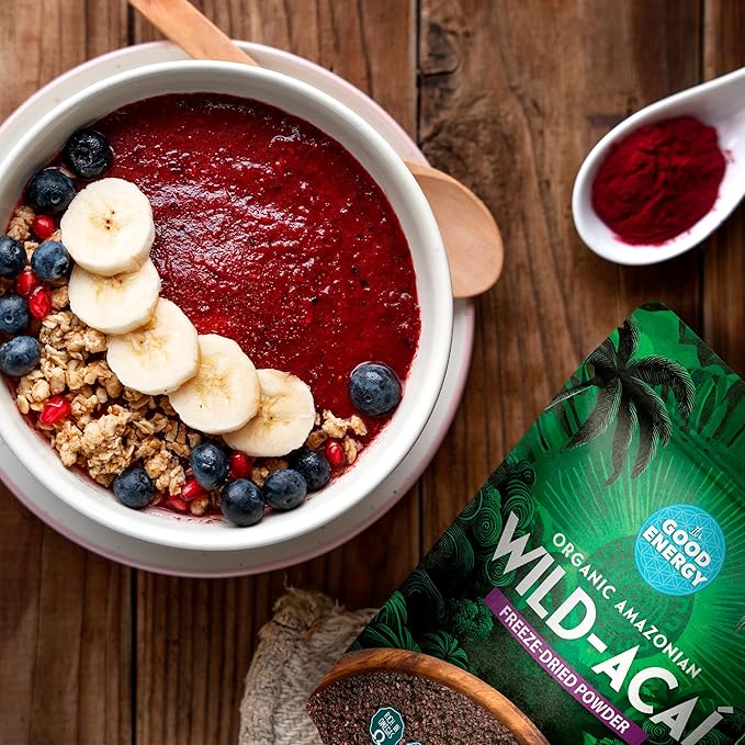 It's Good Energy Organic Amazonian Wild Acaí Powder | Freeze-Dried | 8X More Antioxidants, Rich in Omega 3-6-9 | Non-GMO, Gluten-Free, Keto | No Sugar | Great for Smoothies & Drinks | 8.4oz Pouch