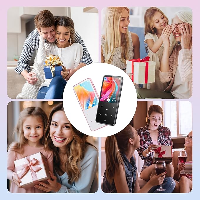 AGPTEK 64GB MP3 Player with Bluetooth, M3 2.4 inch Music Player with Speaker and FM Radio, Touch Buttons, Supports Up to 128GB, Pink