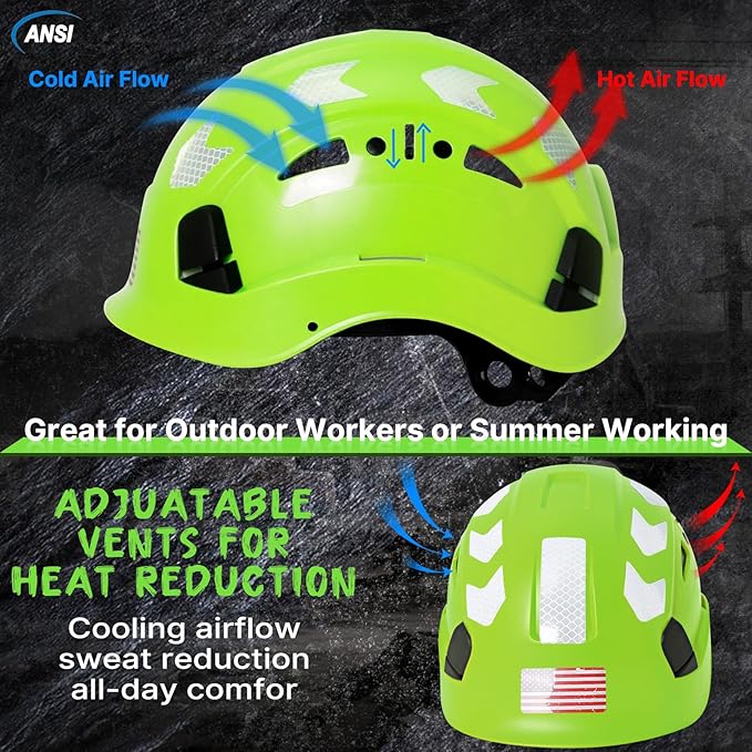 AOLAMEGS Construction Safety Hard Hat - ANSI Z89.1 Type Ι OSHA Approved Safety Helmets with Chin Straps Lightweight Reflective Vented ABS Hard Hats For Men Women Industrial Workwear 6-point Suspension