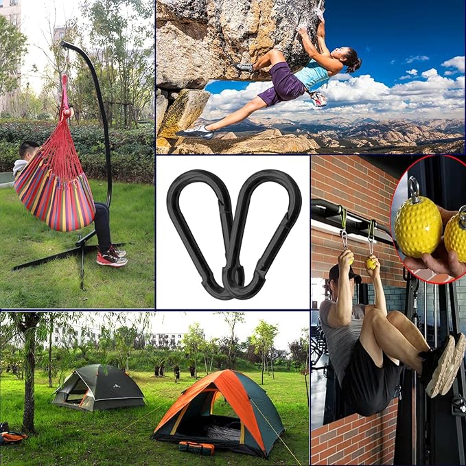30Pack Carabiner Clips Heavy Duty, 4” Large Spring Snap Hooks Bulk, Galvanized Black 3/8” Carabiners for Camping, Solid Spring Clips for Home Gym Hanging Hammocks Swing Hiking-1100lbs Holding Capacity