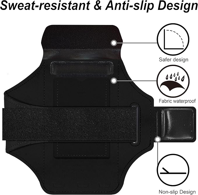 Armband for Samsung Galaxy S25/S24/S23/S22/S21/S20/S10/S9/S8,Galaxy A01/A8/A10e/A20e/A41/M01/Xcover 5,Water Resistant Sport Armband with Zipper Slot for Galaxy Buds (Black)