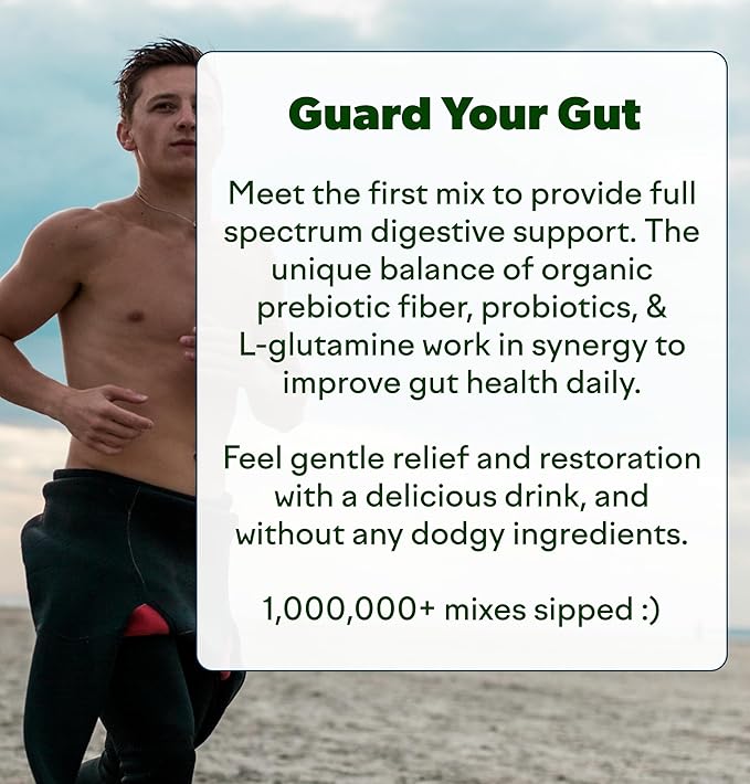 Feel Goods Gut Guardian, Organic Fiber, Probiotic & Prebiotic Powder, Sugar Free, Herbs for Bloat, Gut Health Support, Digestive Health for Men & Women, Non GMO, Vegan, Strawberry Kiwi, 15 Count