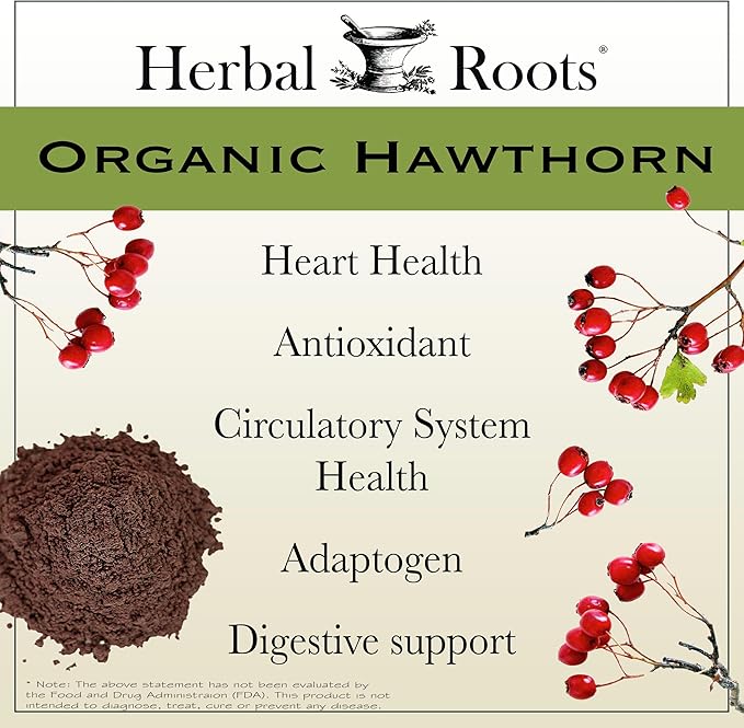 Herbal Roots Organic Hawthorn Berry Capsules | Extra Strength 1,200mg per Serving | 60 Vegan Capsules