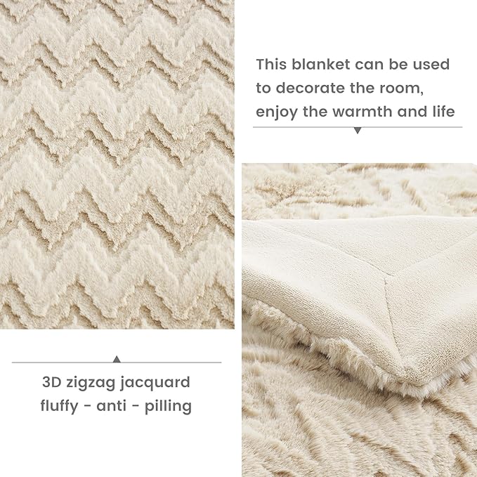 Cozy Bliss Faux Fur Throw Blanket for Couch - Soft Fuzzy Cozy Throw Gift Blankets for Women,Beige Boho Blanket for Sofa Bedroom Living Room.60 * 80 Inches