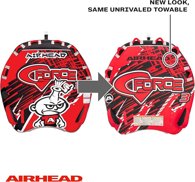 Airhead G-Force Inflatable Towable Tube | 2-4 Rider Models | Dual Tow Points | Full Nylon Cover | Kwik-Connect | Patented Speed Valve | Boat Tubes and Towables