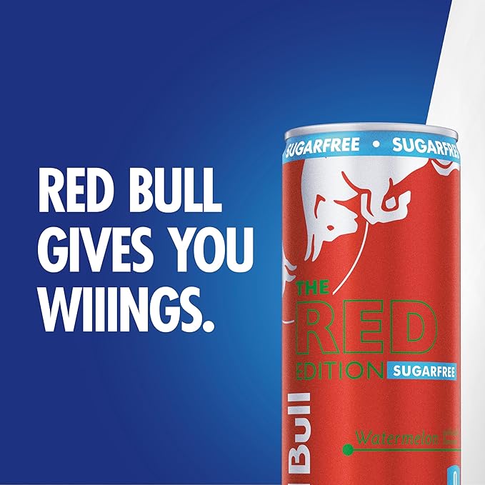 Red Bull Red Edition Sugar Free Energy Drink, Watermelon, with 114mg Caffeine plus Taurine & B Vitamins, 12 Fl Oz, 6 Packs of 4 Cans (Pack of 24)