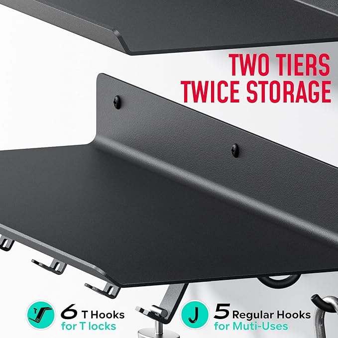 2-Tier Floating Shelf Compatible with Tonal Accessories, Home Gym Storage Shelf, Gym Rack Wall Mount Organizer, Workout Metal Holder, T-Bracket Lock Adapters Hanger, US Patent Holding