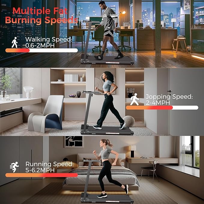 Treadmill with Handles, Portable Small Treadmills for Home and Office, 3.0HP Folding Walking Pad with 300 lbs Capacity, Cup Holder, LED Display and 12 Preset Programs