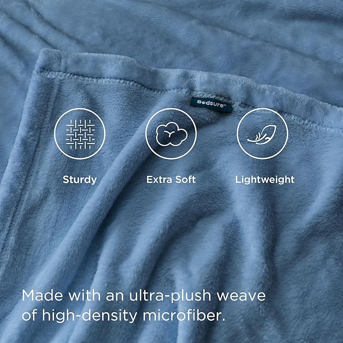 Bedsure Bedding Fleece Blanket for Girls and Boys - Soft Cozy Cute Small Throw Blankets for Travel, 43x55 Inches, Washed Blue