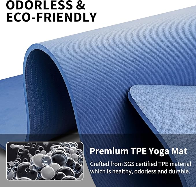 Hatha Yoga Extra Long TPE Yoga Mat 79" x 40” x 1/2" Thick Non-slip Exercise Mat for Home Gym Use, Yoga, Pilates, Fitness & Workouts