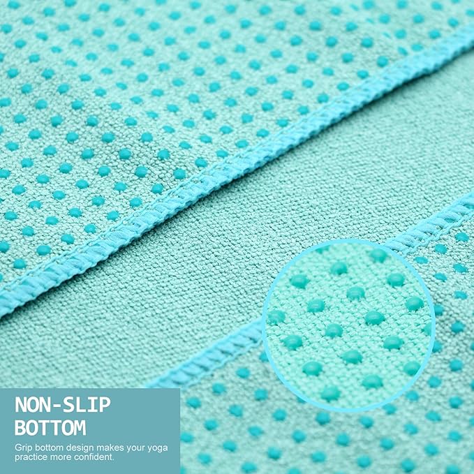 Eunzel Yoga Towel,Hot Yoga Mat Towel with Grip Dots Sweat Absorbent Non-Slip for Hot Yoga, Pilates and Workout 24" x72", Teal