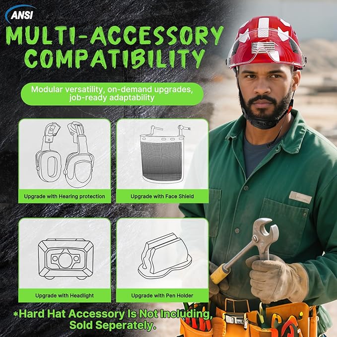 AOLAMEGS Construction Safety Hard Hat - ANSI Z89.1 Type Ι OSHA Approved Safety Helmets with Chin Straps Lightweight Reflective Vented ABS Hard Hats For Men Women Industrial Workwear 6-point Suspension