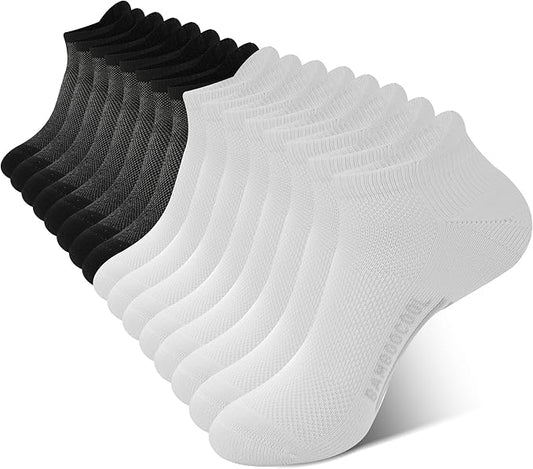 BAMBOO COOL Men's Ankle Socks Athletic Cushioned Moisture Wicking, Running Socks Arch Support Breathable, Heel Tab 8 Pack