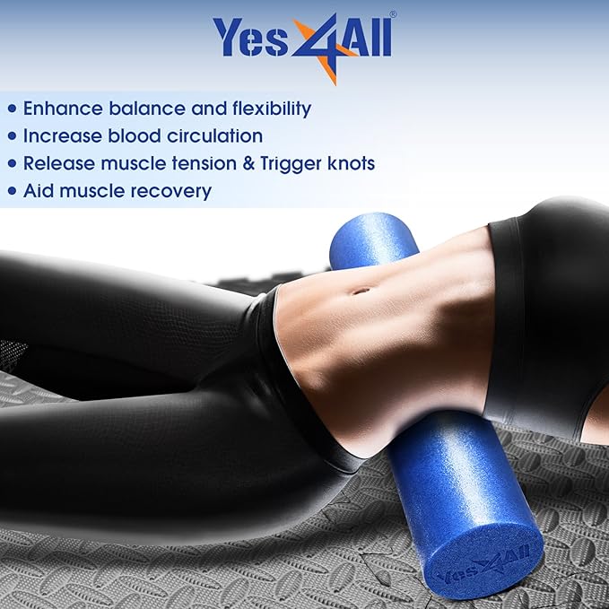 Yes4All Medium Firm Round PE Foam Roller 12, 18, 24, 36 Inches for Pilates, Yoga, Stretching, Balance & Core Exercises