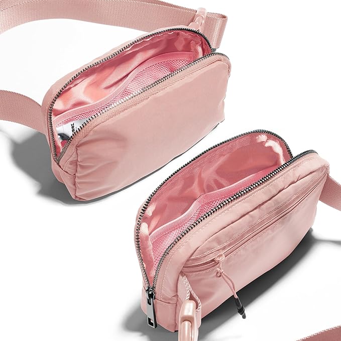 ODODOS Unisex Mini Belt Bag with Adjustable Strap Small Fanny Pack for Workout Running Traveling Hiking, Light Pink