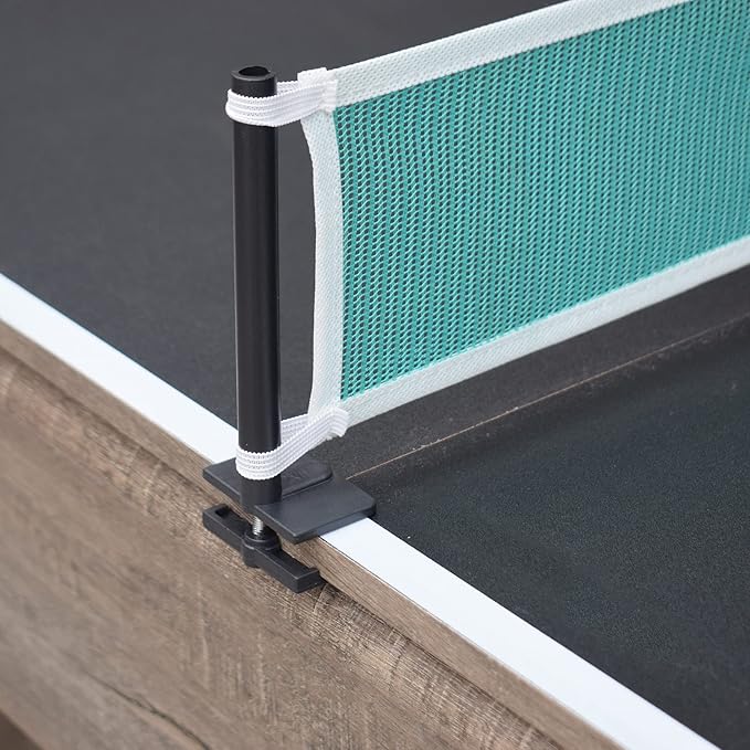 Hathaway Logan 7-ft Pool Table Combo Set with Benches - Rustic Gray with Blue Felt, Barnwood