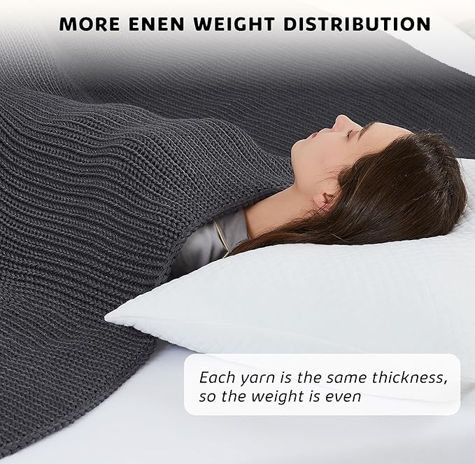 L'AGRATY Knitted Weighted Blanket - 50"x60" 7lbs Cooling Chunky Knit Heavy Blanket for Adults Braided Crochet Throw Thick Cable Yarn Knit Decorative No Beads Evenly Weighted Machine Washable