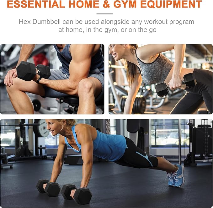 Rubber Encased Hex Dumbbell, Hand Weights with Anti-Slip Cast Iron Grip for Exercise & Fitness, Weights Dumbbells Set of 2 for Strength Training, 5-50 LBS Pair