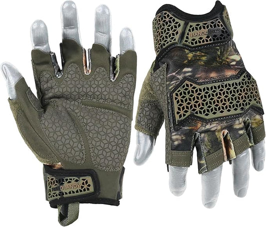 HANDLANDY Fingerless Work Gloves for Men, Padded Impact Tactical Mechanics Gloves, Grip Utility Trucker Driver Gloves (Camo- impact, Medium (Pack of 1))