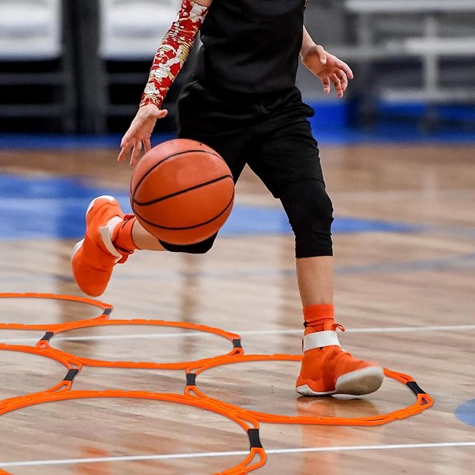 Hikeen Octagonal Agility Rings, Speed Rings, Youth Agility Footwork Training and Speed Hurdles Ladder, Fitness Equipment Sport Workout for Soccer, Home Gym, 6 Firm Rings Set