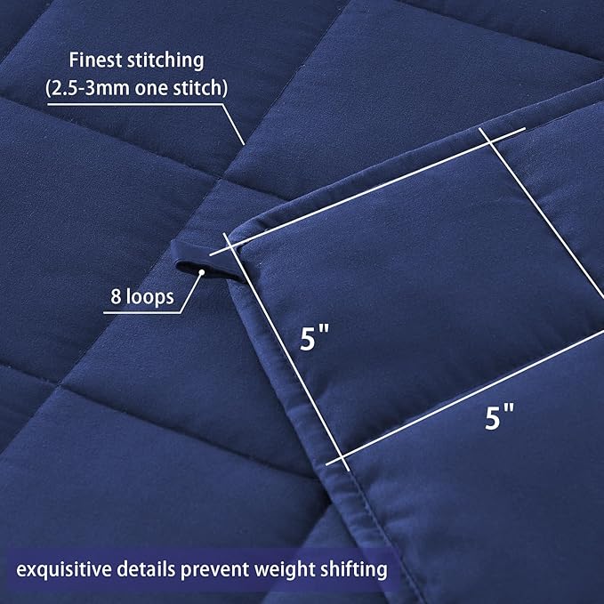 yescool Weighted Blanket for Adults (15 lbs, 48" x 72", Blue) Cooling Heavy Blanket for Sleeping Perfect for 140-160 lbs, Twin Size Breathable Blanket with Premium Glass Bead, Machine Washable