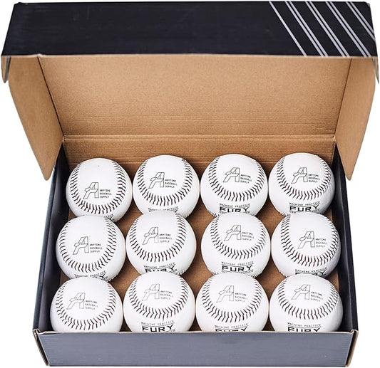 Anytime Baseball Fury Leather Pitching Machine Baseballs - 1 Dozen Flat Seam Pitching Machine Balls