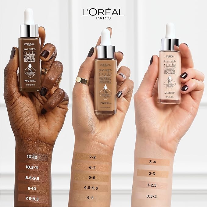 L'Oreal Paris True Match Nude Hyaluronic Tinted Serum Foundation with 1% Hyaluronic acid, Rich Medium 4.5-5.5, 1 fl. oz.