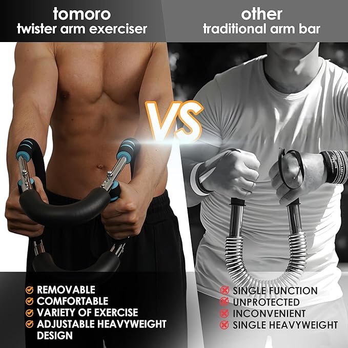 Twister Arm Exerciser, 40-130lbs Adjustable Power Twister Bar with 2 Springs & Training Poster, Upper Body Home Workout Equipment for Men & Women, Detachable Chest Exerciser