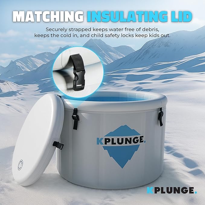 Arctic Fox 39" 1-Person Inflatable Cold Plunge Ice Bath Tub or Hot Tub with PVC Insulated Lid, Hand Pump, Repair Kit, 88-Gallon Capacity – Chiller Compatible Indoor/Outdoor Use Tub – Gray