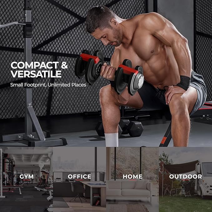 Yaheetech Adjustable Dumbbell Set 28/40/52.5/90LBS Adjustable Dumbbells Fast Adjust Dumbbell Weight Set with Anti-Slip Handle and Tray for Men/Women Home Gym Strength Training Equipment Single/Pair