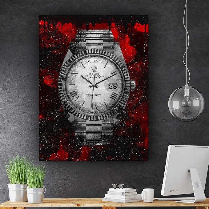 Luxury Watch Canvas Print Office Wall Decor Modern Art Pop Culture Decoration Inspiration Clock Timer Prints Framed Arts Walls Furniture (36" x 24")