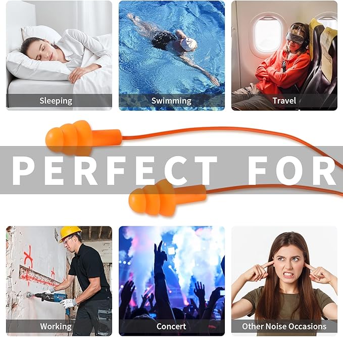 Ear Plugs for Swimming, Soft Ear Plugs for Sleeping Noise Cancelling, Reusable Ear Plugs for Noise Reduction, Ear Protection, Silicone Earplugs for Swimming, Sleeping, Snoring, Work, Concerts, 6 Pairs