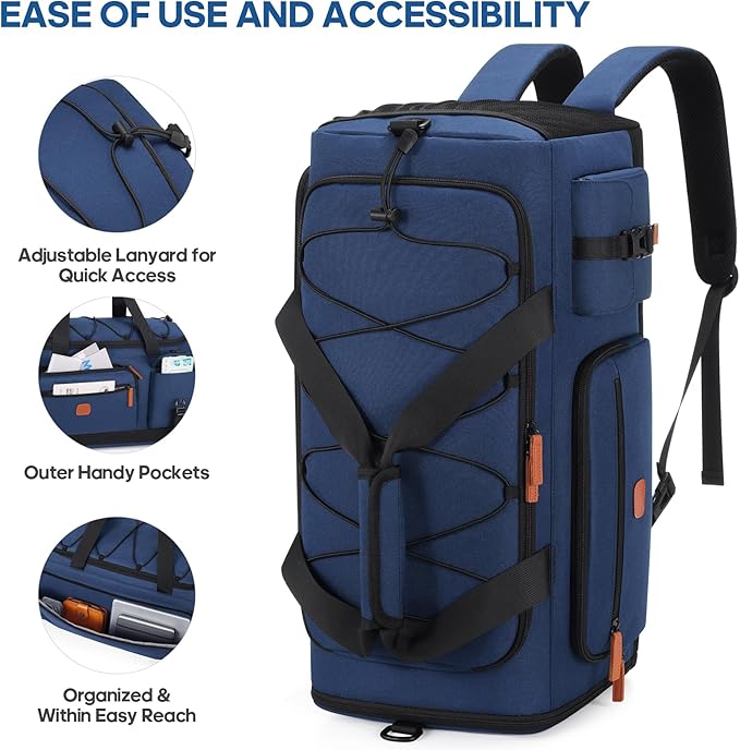 Gym Bag for Men and Women with Shoe & Laptop Compartment, 3-in-1 Sports Travel Duffel Bag Anti-Theft Weekender Carry-On Backpack for Airplane & Workout, Overnight Travel Bag,35L (Blue, Medium)