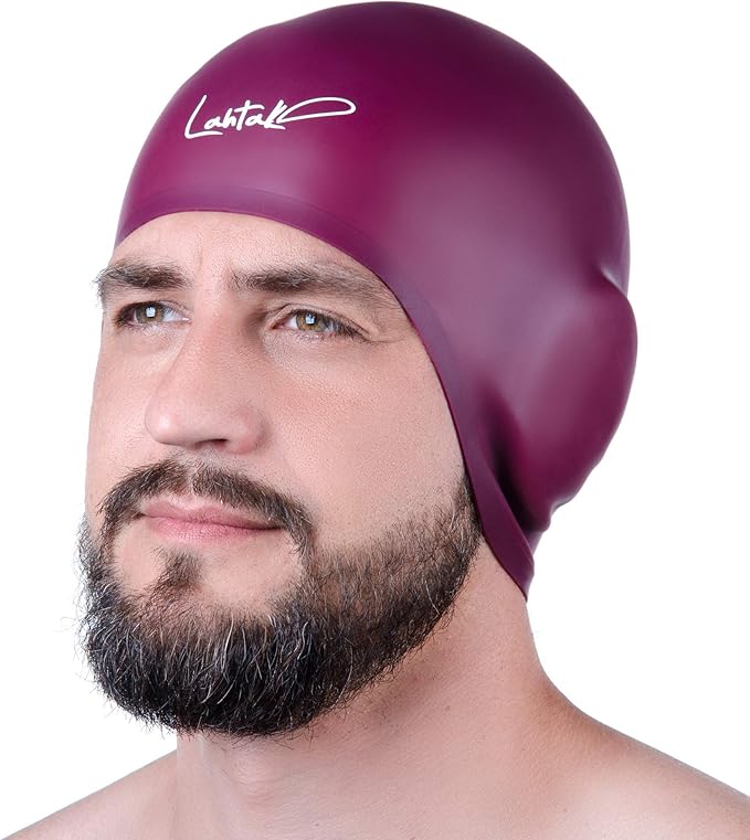 3D Swim Caps - Ear Protection Swimming Cap for Women & Men - Silicone, Waterproof - Fits Long & Short Hair - Adult & Youth