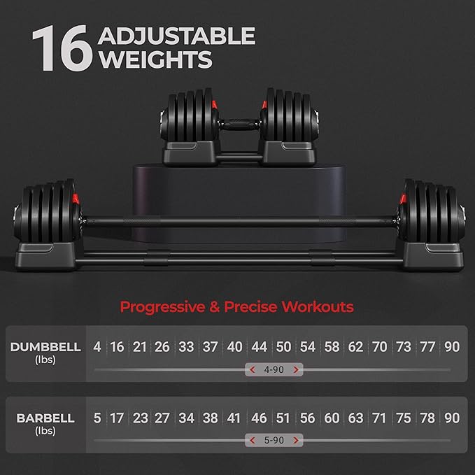 Yaheetech Adjustable Dumbbell Set Free Weight Dumbbells 40lbs/52.5lbs/90lbs Fast Adjust Dumbbells Dumbbell Weight Set, with Tray for Men/Women Strength Training Equipment