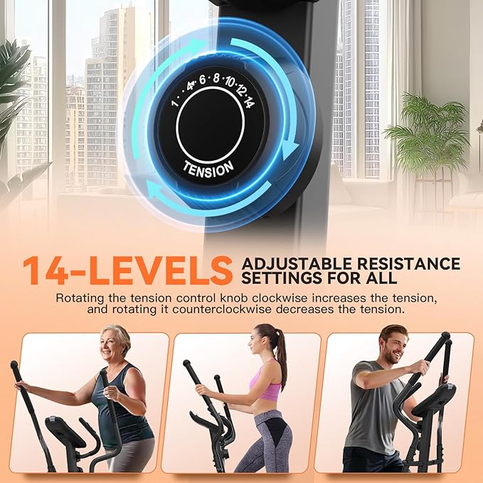 ANCHEER Elliptical Machine, Elliptical Exercise Machine with Quiet Magnetic Drive,14 Resistance Levels, Pulse Rate Monitor, LCD Monitor, 15.5IN Stride, Elliptical Trainer for Home