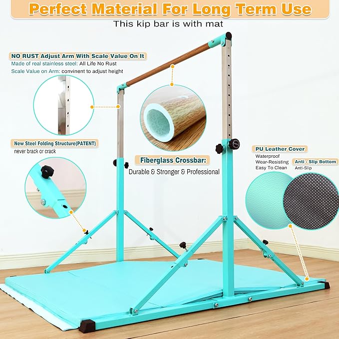 4FT/5FT Gymnastic Bar Set Gymnastics Horizontal Bar Gymnastics Kip Bar for Kids Home Use
