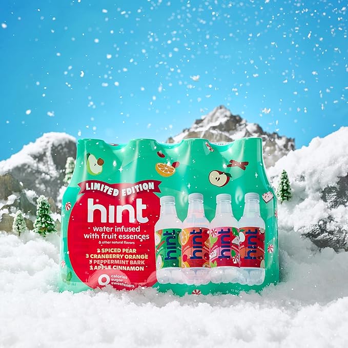 Hint Fruit-Infused Bottled Water, Winter Variety Pack - Sugar Free Flavored Water with Zero Calories, Naturally Flavored, and No Artificial Sweeteners - 16 Fl Oz (Pack of 12)