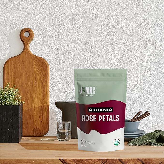 J MAC BOTANICALS Organic Rose Petals, (16 oz - Bulk 1 Pound) Certified USDA Organic, edible, culinary grade dry rose petals, rose petals for herbal tea, cooking and crafts