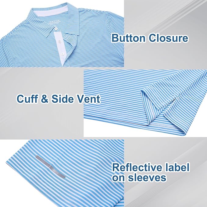 Golf Shirts for Men - Moisture Wicking Short Sleeve Performance Sport Casual Striped Collared Mens Polo Shirt